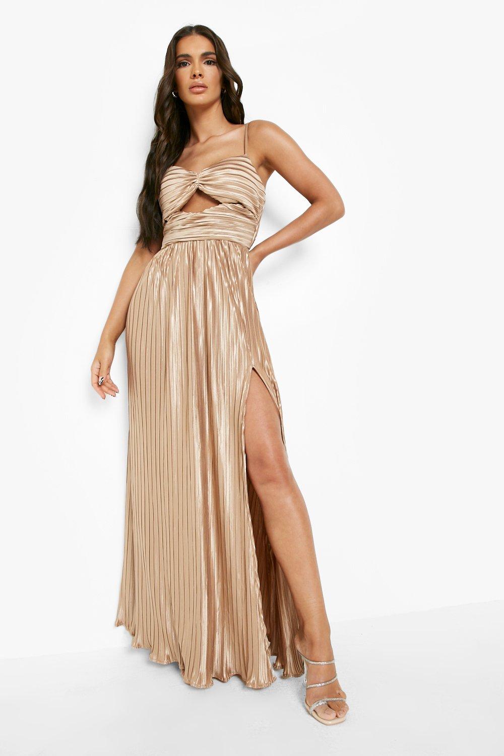 Forever unique plisse prom maxi dress 2024 in rose gold